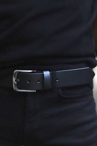 QAMER Černý pánský pásek z umělé kůže kompatibilní se všemi kombinacemi