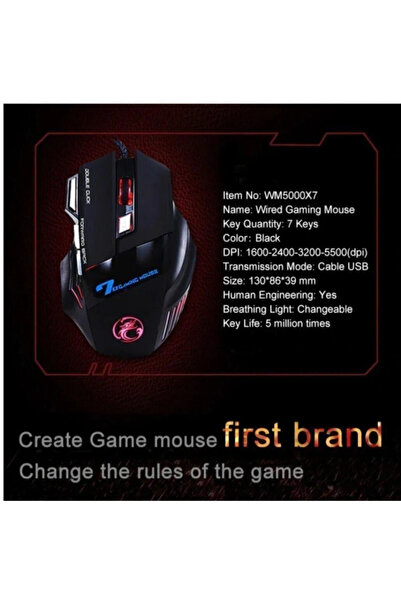CROW'S TECH X7 Oyun Faresi Kablolu Usb Oyun 7 Düğme Ledli Gaming Mouse