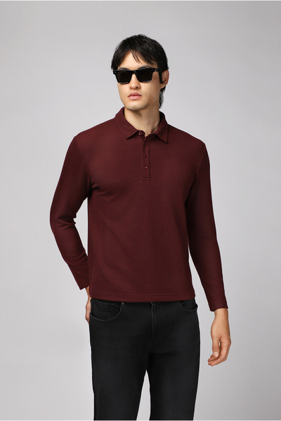 Kiğılı Polo Yaka Slim Fit Dar Kesim Desenli Sweatshirt