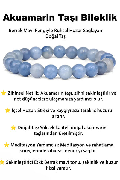 hmgtaş Doğaltaş Akuamarin Taşı Charm Bileklik Şık Enerji Stres Başarı Bilekliği