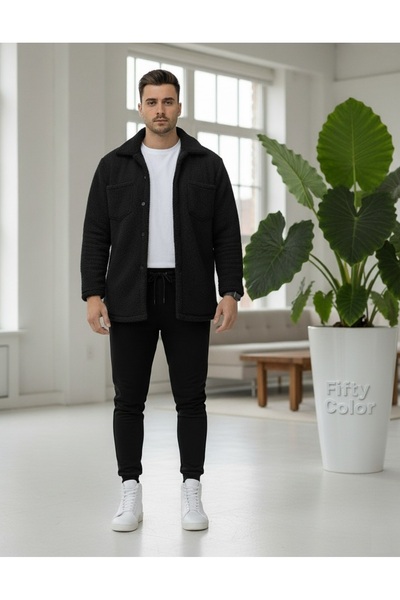 Fifty Color Unisex βελούδινο μαύρο μπουφάν και μαύρη φούτερ σε συνδυασμό κάτω επάνω