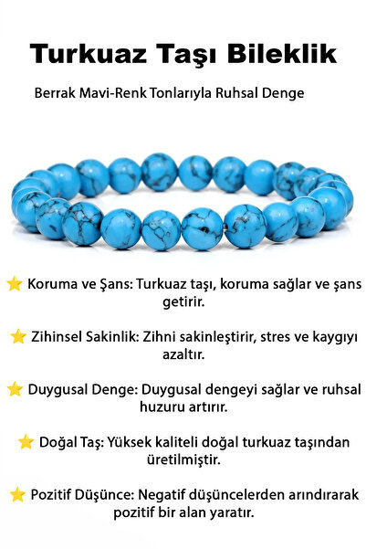 hmgtaş Doğaltaş Turkuaz Taşı Charm Bileklik Şık Enerji Stres Başarı Bilekliği