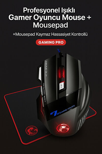 CROW'S TECH X7 Oyun Faresi Kablolu Usb Oyun 7 Düğme Ledli Gaming Mouse