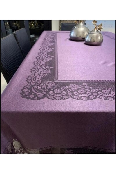 Çt Çeyizci Tekstil Скатертина з фіолетовим візерунком, без плям і з мереживом