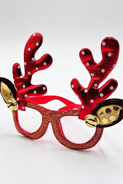 BeySüS Yılbaşı Süsü Gözlük Geyik Boynuz Gold Çanlı Kırmızı Puantiyeli