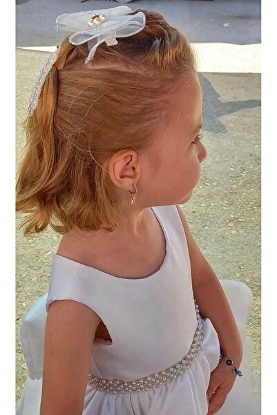 İlknur Karaca Design Λευκό κοριτσίστικο φόρεμα γενεθλίων γάμου ειδικής περίστασης με ουρά στην πλάτη