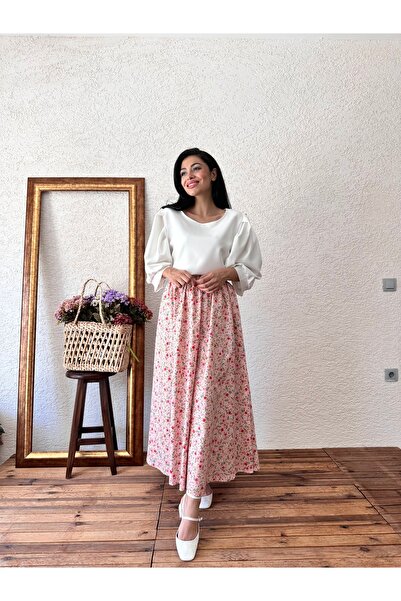 KÜÇÜĞÜM BUTİK Poplin Mini Floral Powder Skirt
