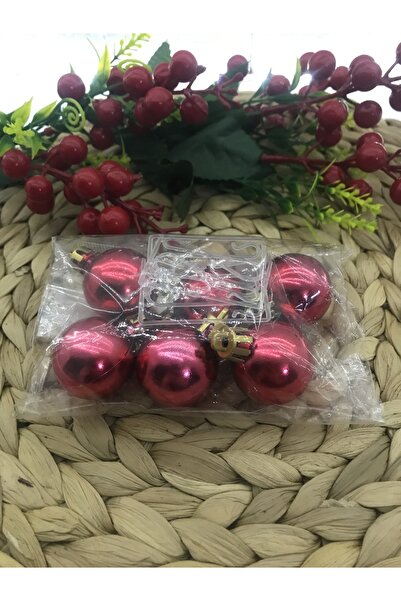 Deniz Party Store Ornament Roșu pentru Pom de Anul Nou Cici Ball 3 CM 6 Bucăți