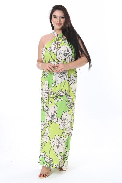 Şans Πράσινο κρεπ φόρεμα - Plus Size, Halter, Χωρίς επένδυση 65N38323