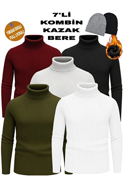 EMKA GİYİM 7-Piece Combination Turtleneck Sweater Beret