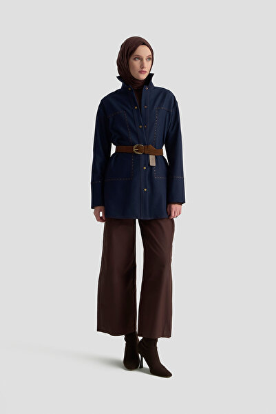 Armine Taş Detaylı Çıt Çıt lı Kot Tunik Sonbahar-Kış