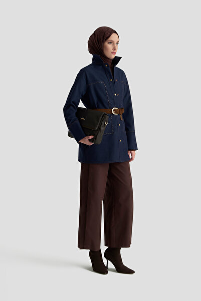 Armine Taş Detaylı Çıt Çıt lı Kot Tunik Sonbahar-Kış