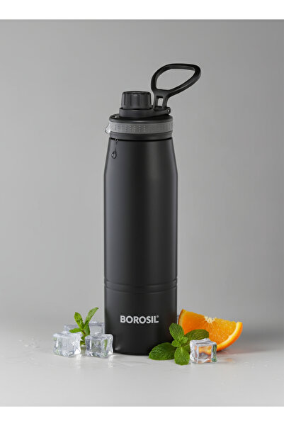 Borosil Stainless Steel Vacuum Insulated Water Bottle Black, 600ml