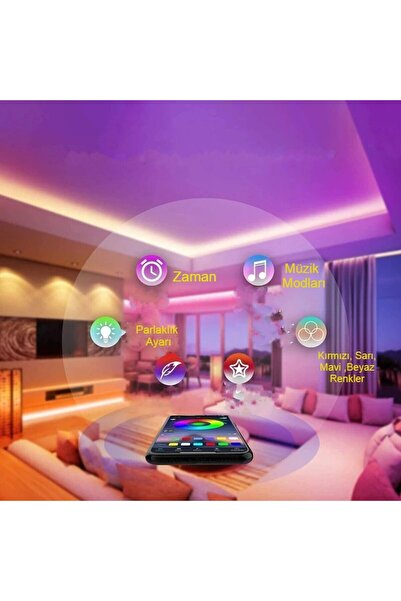 MDS Şerit Led Bluetooth Rgb5m Su Geçirmez Renk Değiştirme Ve Parlaklık Ayarı