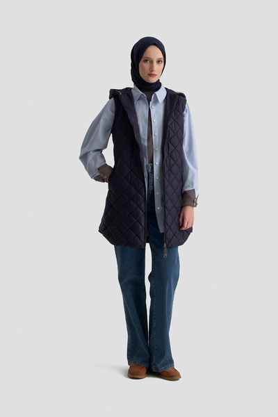 Armine Hooded Stone Embroidered Vest Autumn-Winter