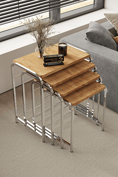 home plus mobilya Defne 4 Lü Gümüş Atlantik Çam & Bohem Sehpa & Zigon Sehpa &...