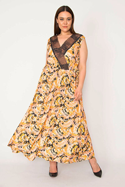 Şans Női nagy méretű színes becsomagolt galléros hosszú ruha 65n32941