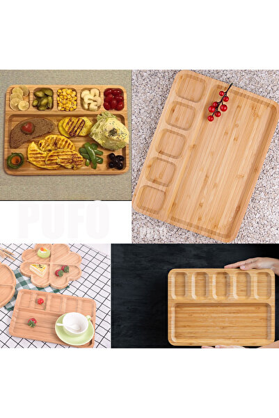 PUFO bamboo serving platter with 6 compartments, 33 x 23 cm, brown