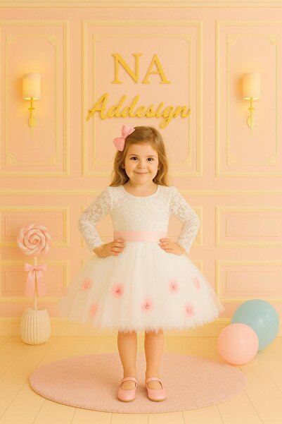 NA ADDESIGN Дівчача біла сукня з мереживною спідницею