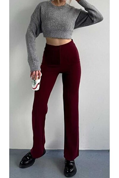 ŞIK VE MUTLU بنطلون نسائي من قماش الكريب المزروع من الأمام