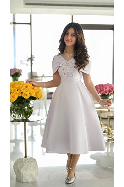 arushi فستان حفلات للبنات - قماش تفتة روسي بنفسجي فاتح