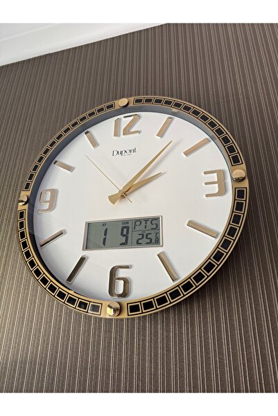Dupont milano DUPONT-T-710-A Dijital Termometreli ve Takvimli Duvar Saati Gold-Beyaz