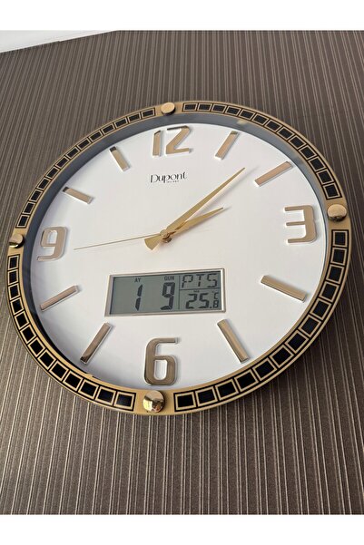 Dupont milano DUPONT-T-710-A Dijital Termometreli ve Takvimli Duvar Saati Gold-Beyaz