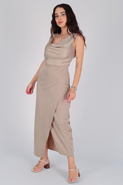 FACETTE One Shoulder Oil Green Satin Women's Dress