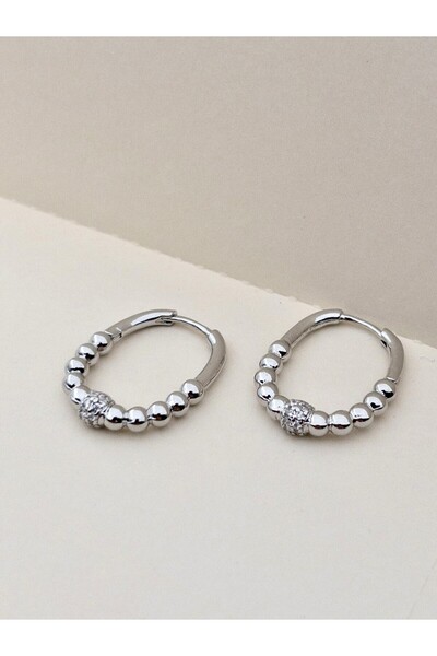 Siya Silver VİP Seri Zirkon Taşlı Dorika Topçuklu Oval Çelik Küpe