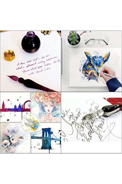 Sanathobi El yapımı cam dolma kalem, cam kalem, cam çizim kalemi,kaligrafi kalem-Gökyüzü mavisi