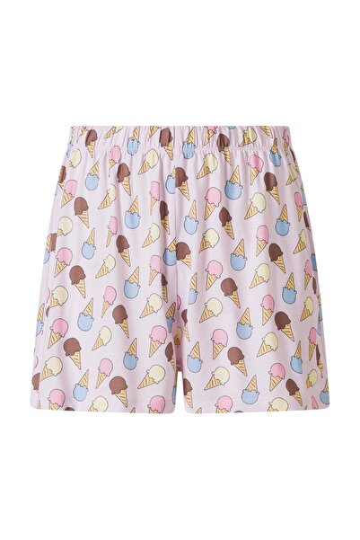 FACETTE Women's Pink Ice Cream Pattern T-Shirt Shorts Pajama Set