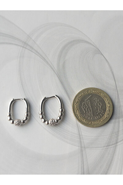 Siya Silver VİP Seri Zirkon Taşlı Dorika Topçuklu Oval Küpe-2 Çift 2 Boy