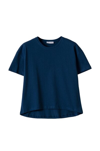 FACETTE Women's Navy Blue Basic Short Sleeve T-Shirt