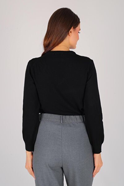 FACETTE Women's Black Thin Ribbed Basic Long Sleeve Sweater