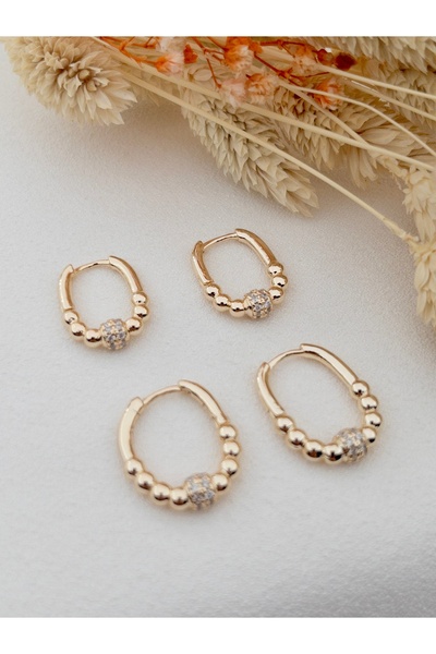 Siya Silver Vi̇p Seri Zirkon Taşlı Dorika Topçuklu Oval Çelik Küpe - 2 Çift 2 Boy