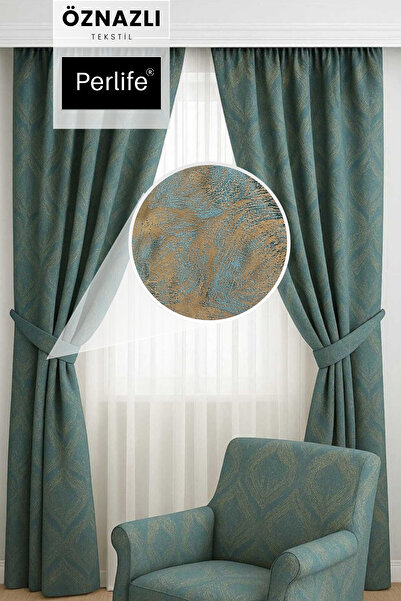 Taç Embossed Floor Heavy Weight Luxury Background Curtain (Suitable for Cornice with Non-Pleated Straight Planting Sleeve Tie)