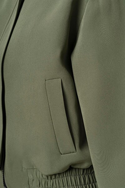 FACETTE Women's Khaki Padded Short Bomber Jacket