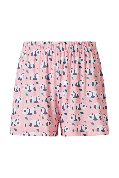 FACETTE Women's Pink Panda Pattern T-Shirt Shorts Pajama Set