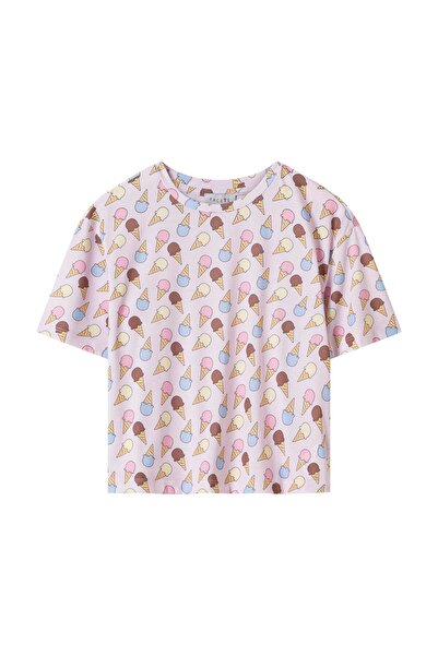 FACETTE Women's Pink Ice Cream Pattern T-Shirt Shorts Pajama Set
