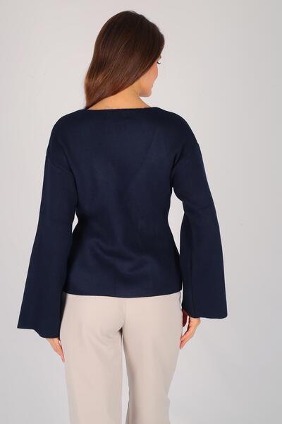 FACETTE Γυναικείο πουλόβερ με διπλό γιακά με κουμπιά Navy Blue