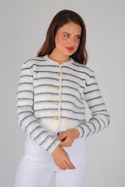 FACETTE Cardigan alb cu dungi ridicate pentru femei