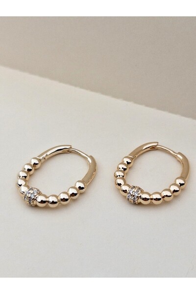 Siya Silver VİP Seri Zirkon Taşlı Dorika Topçuklu Oval Çelik Küpe