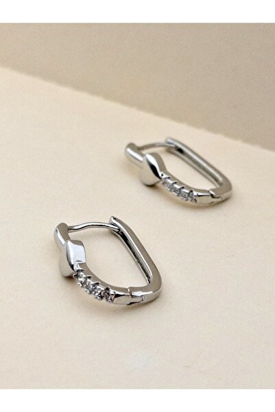 Siya Silver Zircon Stone Heart Detailed Rectangular Steel Earrings