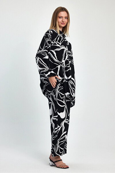 bacc Women's Maxi Length Black Printed Tunic and Pants Woven Viscon Top and Bottom Set Bcvl-251055