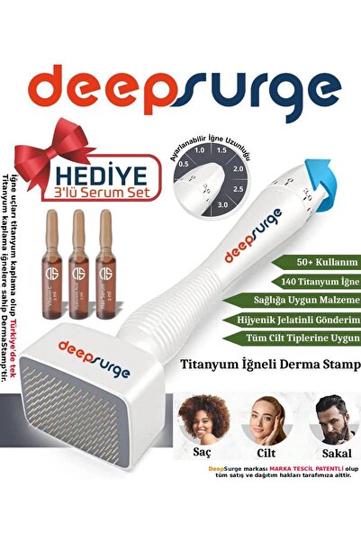 DeepSurge 140 Titanyum İğneli Ayarlanabilir İğne Ölçülü (0.25-3.0mm) Dermastamp Derma Stamp Dermaroller Roller