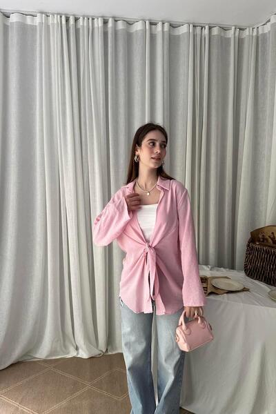 lizge giyim Kimono with Collar and Front Tie Detail