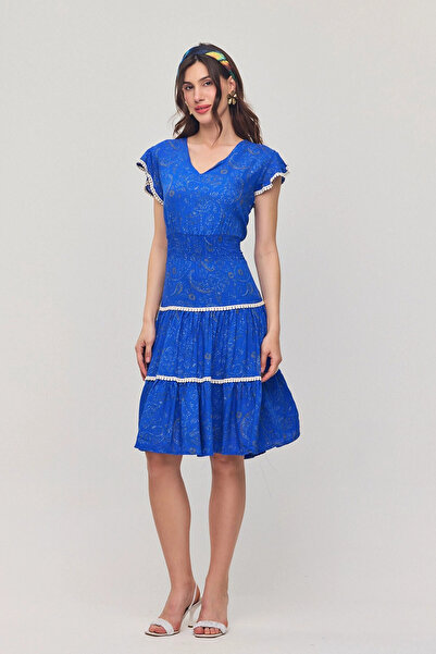 bacc Γυναικείο καλοκαιρινό φόρεμα από βισκόζη με ραβδώσεις με λαιμόκοψη V