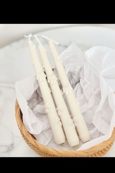 AresMumAtölyesi dekoratif kurdele detaylı zarif 1 adet şamdan mumu