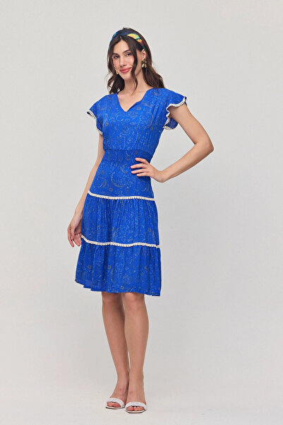 bacc Γυναικείο καλοκαιρινό φόρεμα από βισκόζη με ραβδώσεις με λαιμόκοψη V