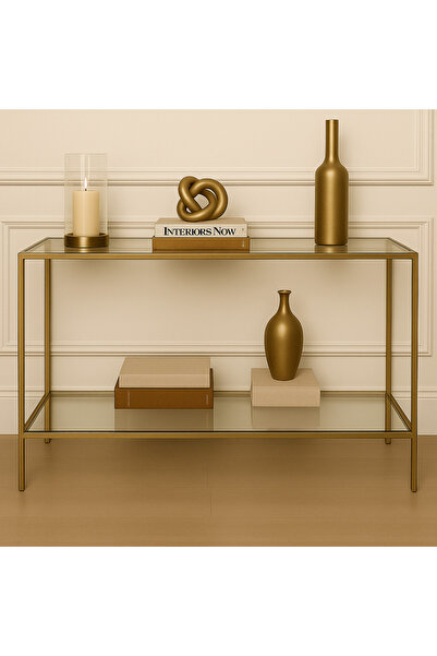 Home Elegance Gold Dresuar Kahve Köşesi Modern Konsol 100 cm Şeffaf Cam